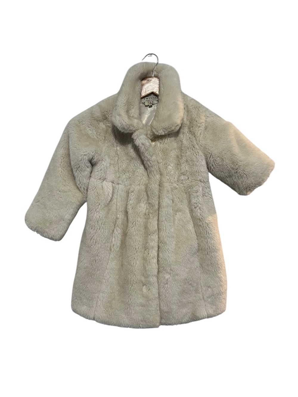 Twinset Simona Barbieri Faux Fur Jacket Coat White Girls Size 5 Peplum Hem